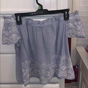 Light blue off the shoulder top